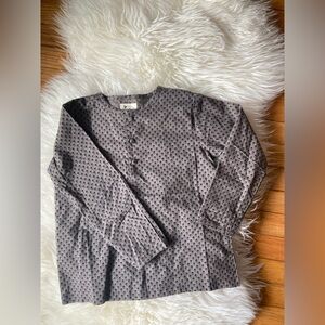 Button-Front Tunic Top in Dusty Mauve with Micro Print